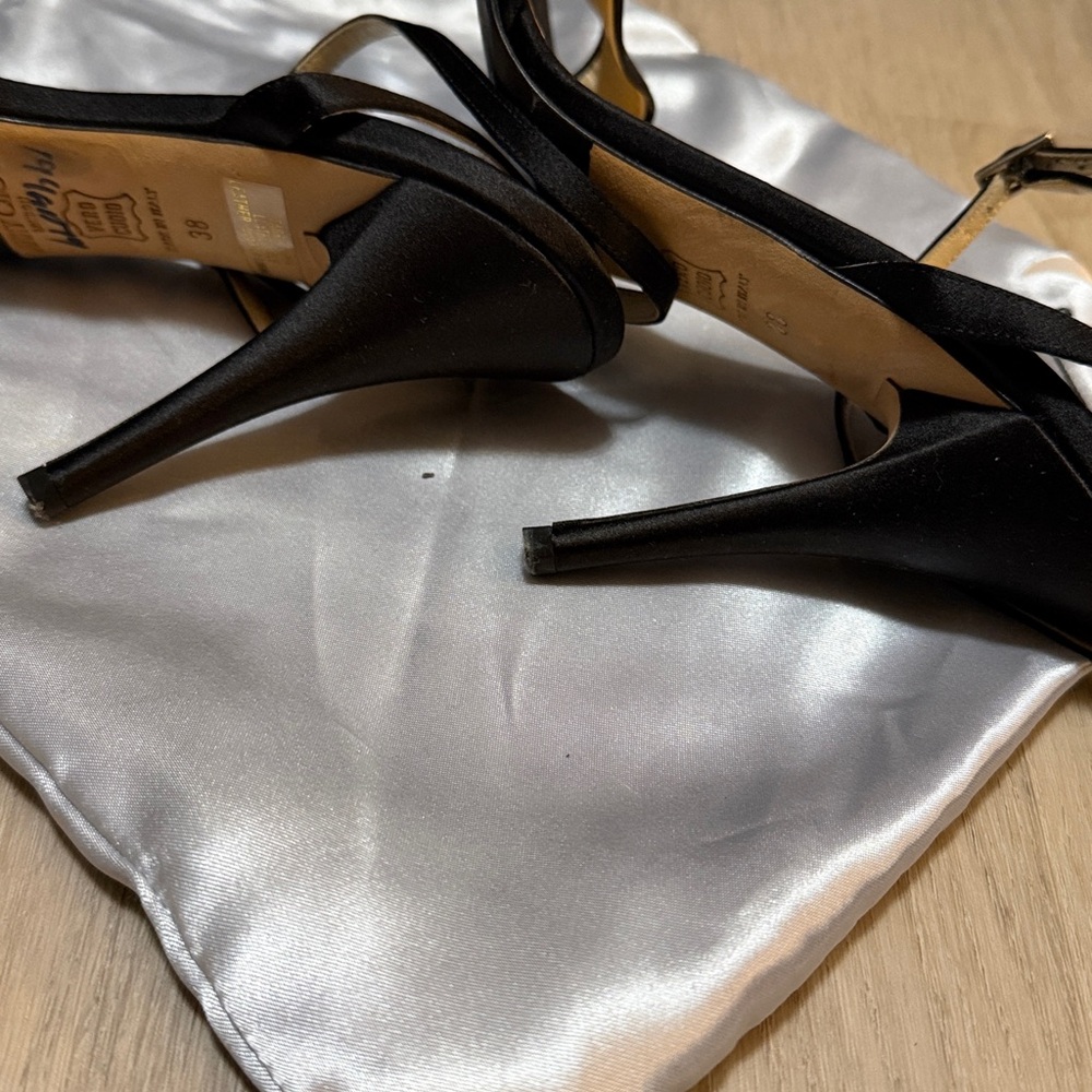 Jimmy Choo Black Satin Ankle-Strap Heels Fits 7 Or 7.5 Exact - Picture 5 of 7